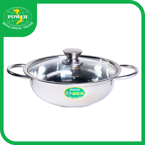 Lẩu quai ống nắp kiếng inox 201