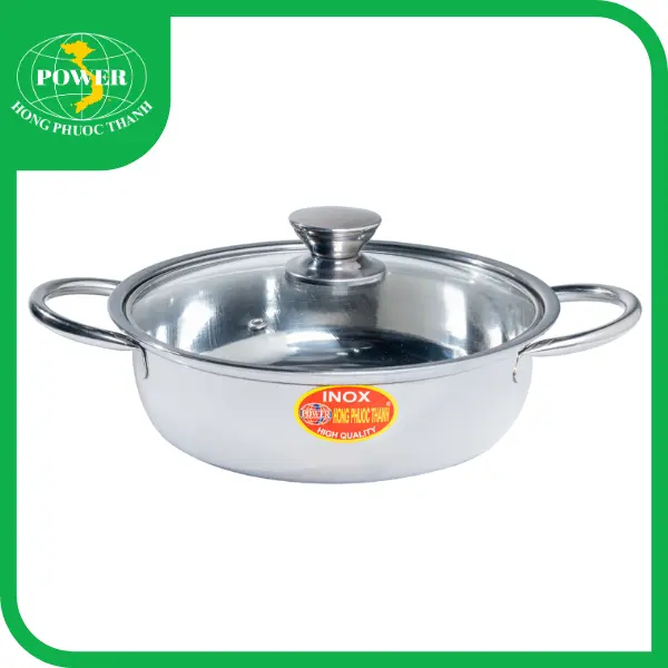 Lẩu inox quai ống nắp kính