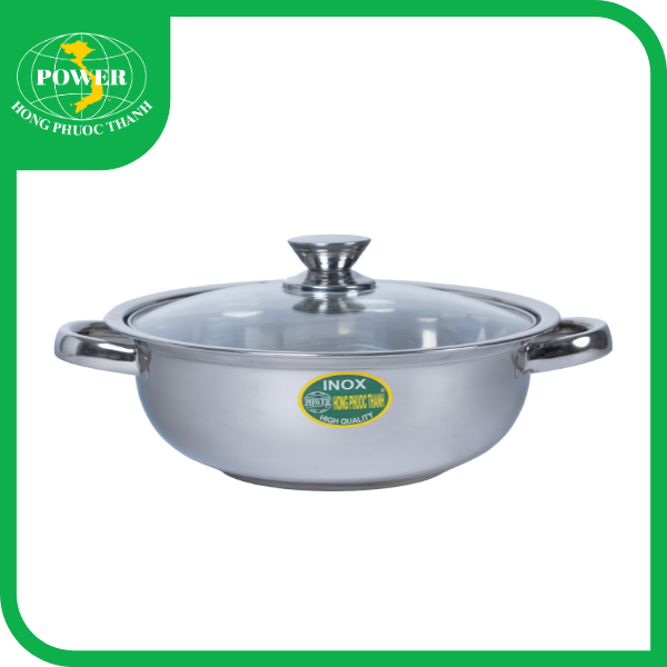 Lẩu quai tròn nắp kiếng inox 201