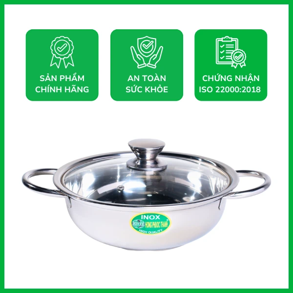 Lẩu quai ống nắp kiếng inox 201