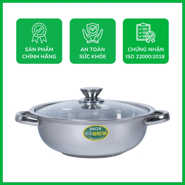 Lẩu quai tròn nắp kiếng inox 201