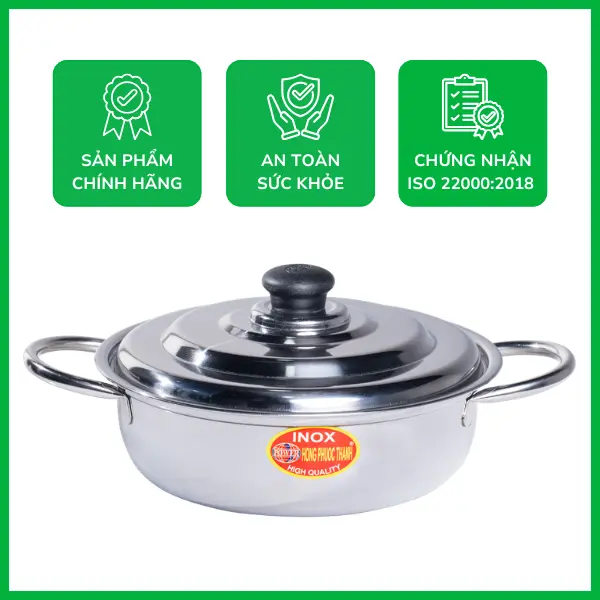 Lẩu quai ống nắp nút đen inox 430 giá sỉ, chất lượng