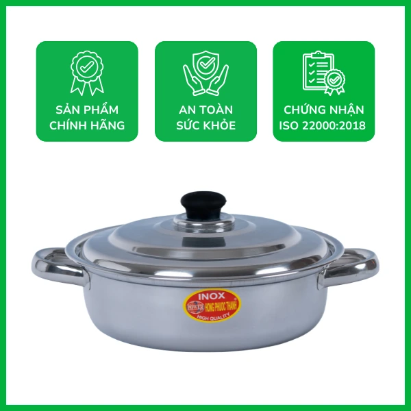 Lẩu inox quai tròn nắp nút đen