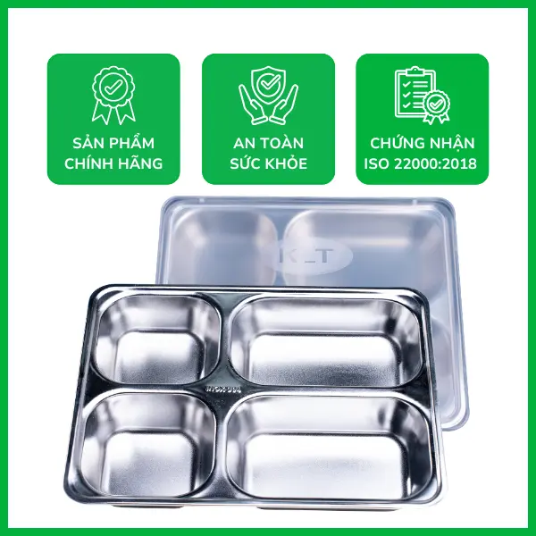Khay cơm 4 ngăn sâu inox 304 chính hãng, giá rẻ