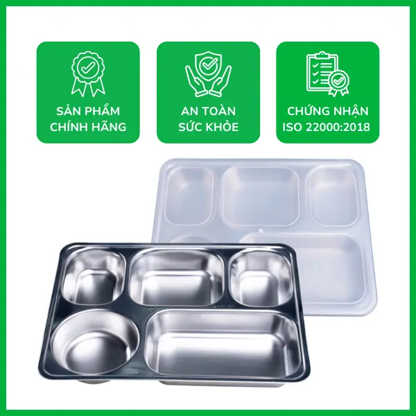 Khay cơm 5 ngăn sâu lớn inox 304 chất lượng