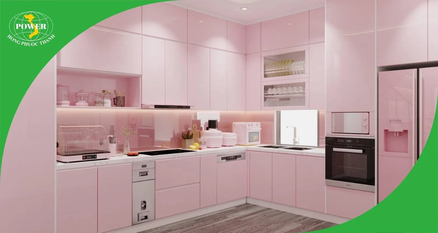 Nhà bếp tone hồng pastel