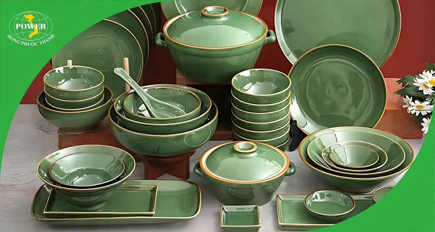 Bát đĩa men ngọc lục bảo
