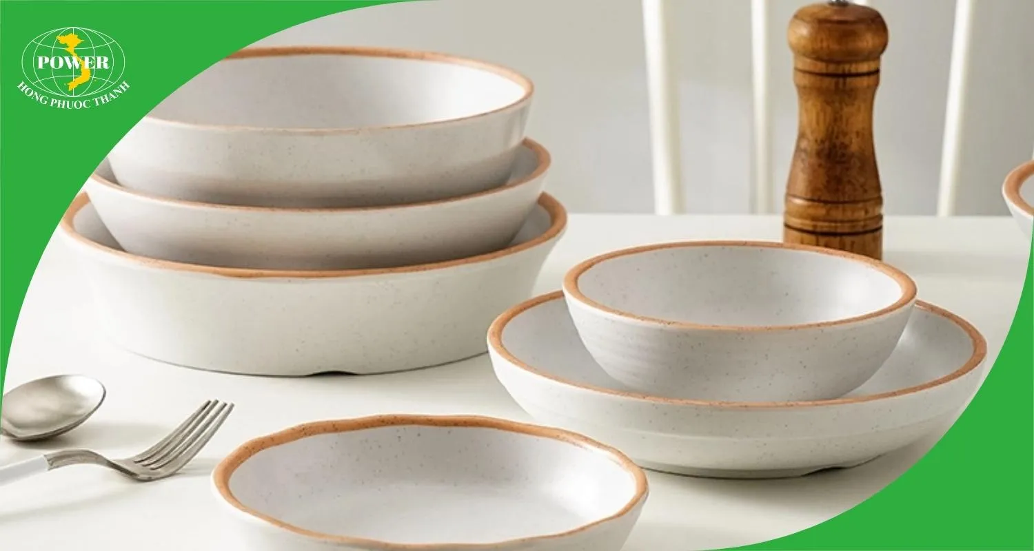 Bộ melamine trắng viền cam