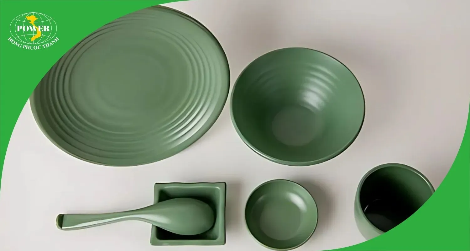 Bộ melamine giả men gốm xanh