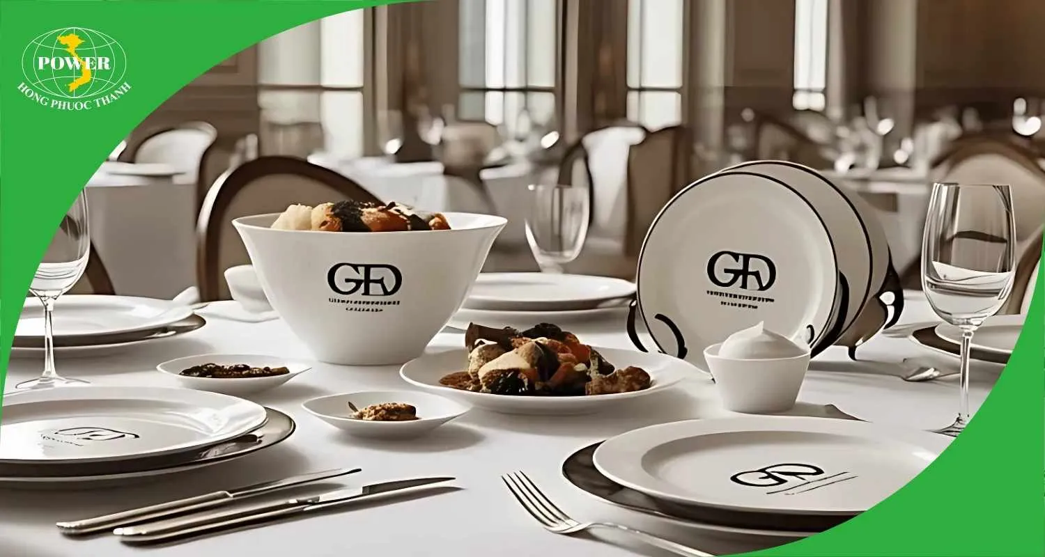 Bộ bát đĩa có in tên thương hiệu