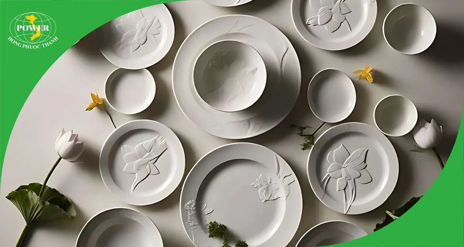 Bộ bát đĩa in hoa văn chìm