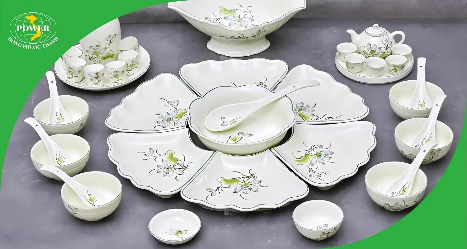 Bộ men kem họa tiết hoa sen